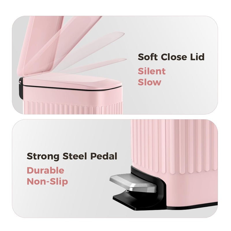 TrashAid Pink Bathroom Trash Can, 1.6 Gallon Stainless Steel Small Garbage Can with Lid, Step Pedal, Cute Wastebasket for Bathroom, Office, Bedroom, RV, Pink - Image 4